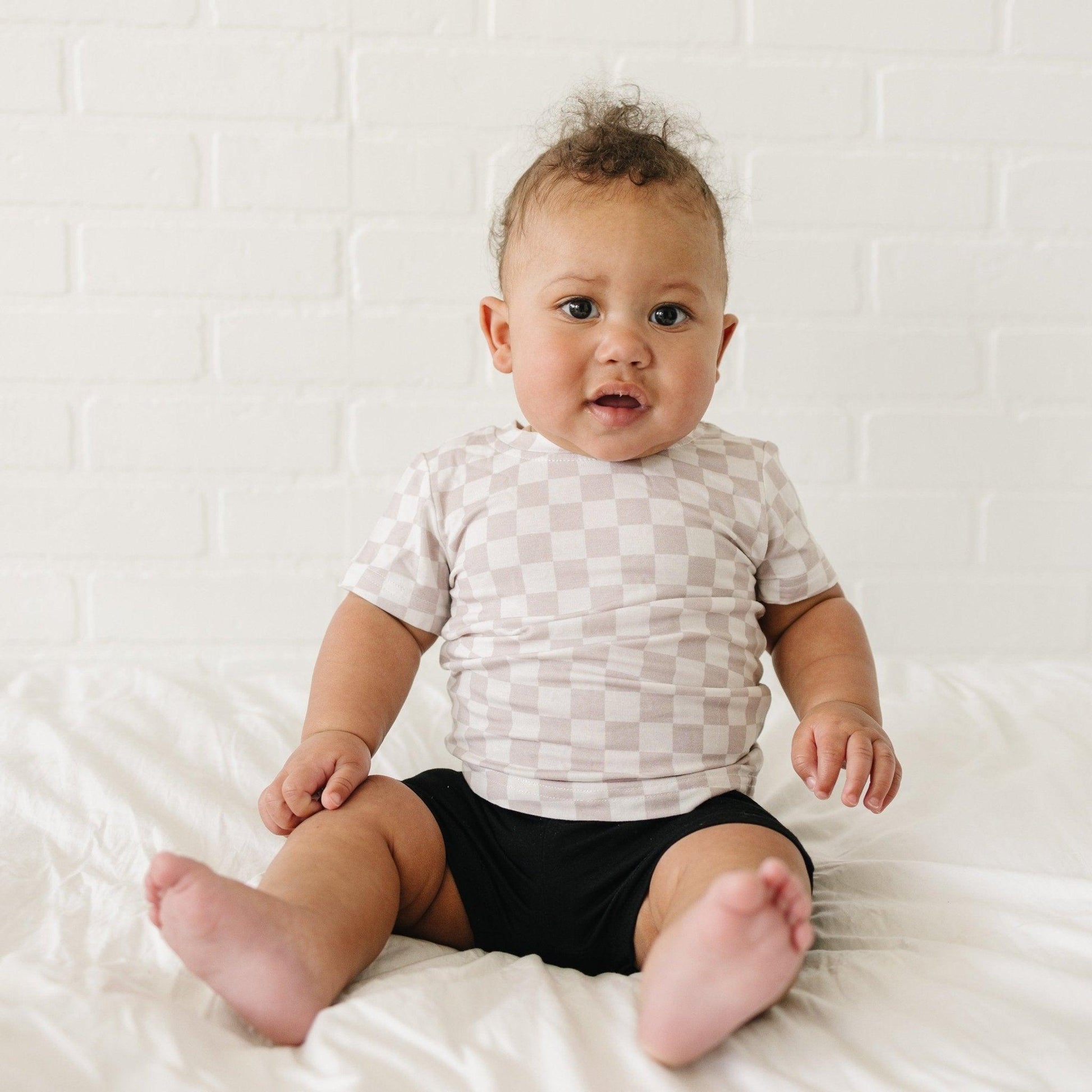 Neutral Checkered Bamboo Tee *Sizes 3/6m & sz 6 left by Little Joy Co., product view 8