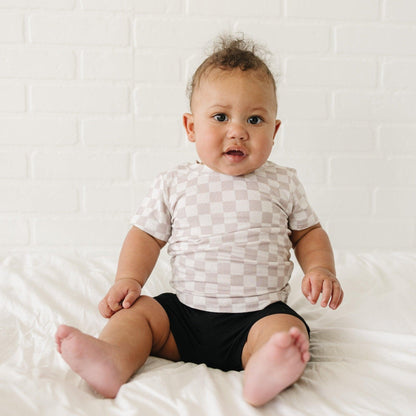 Neutral Checkered Bamboo Tee *Sizes 3/6m & sz 6 left by Little Joy Co., product view 8