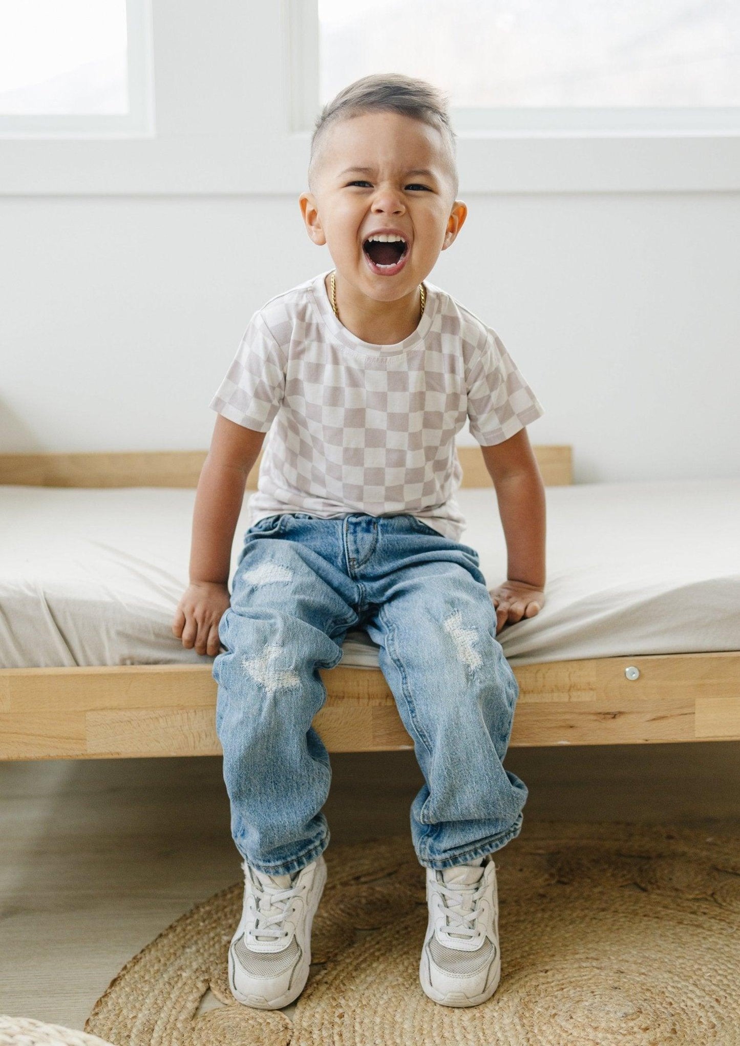 Neutral Checkered Bamboo Tee *Sizes 3/6m & sz 6 left by Little Joy Co., product view 7