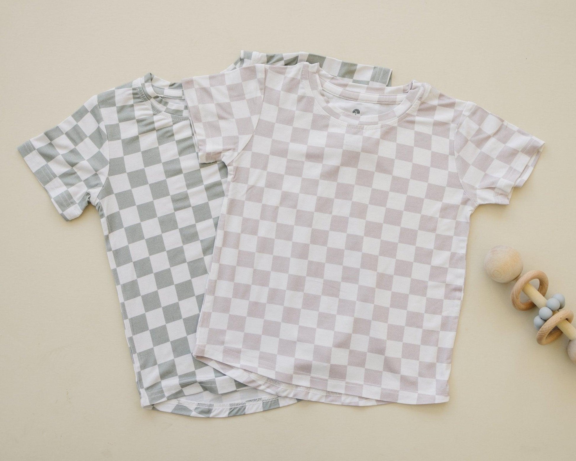 Neutral Checkered Bamboo Tee *Sizes 3/6m & sz 6 left by Little Joy Co., product view 4