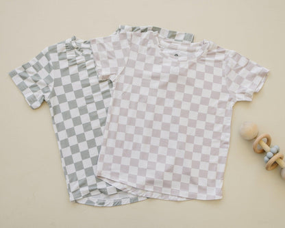 Neutral Checkered Bamboo Tee *Sizes 3/6m & sz 6 left by Little Joy Co., product view 4
