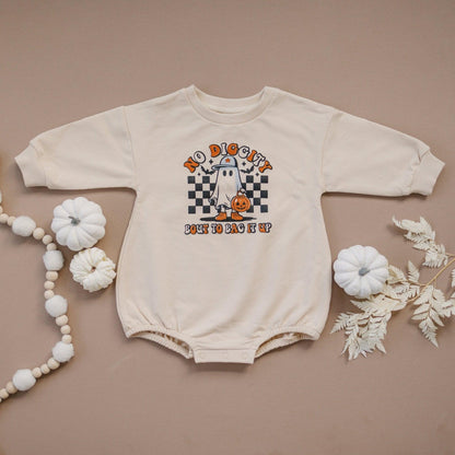 No Diggity Bout to Bag It Up Organic Cotton Sweatshirt Romper by Little Joy Co., product view 2