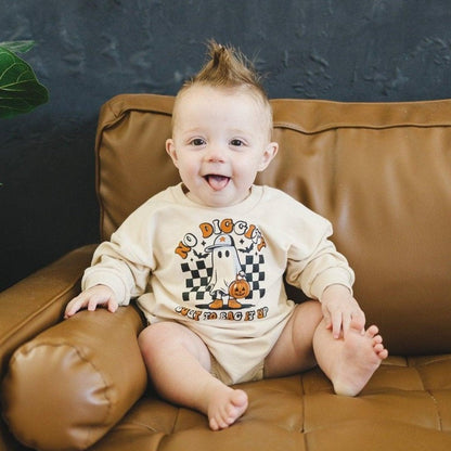 No Diggity Bout to Bag It Up Organic Cotton Sweatshirt Romper by Little Joy Co.