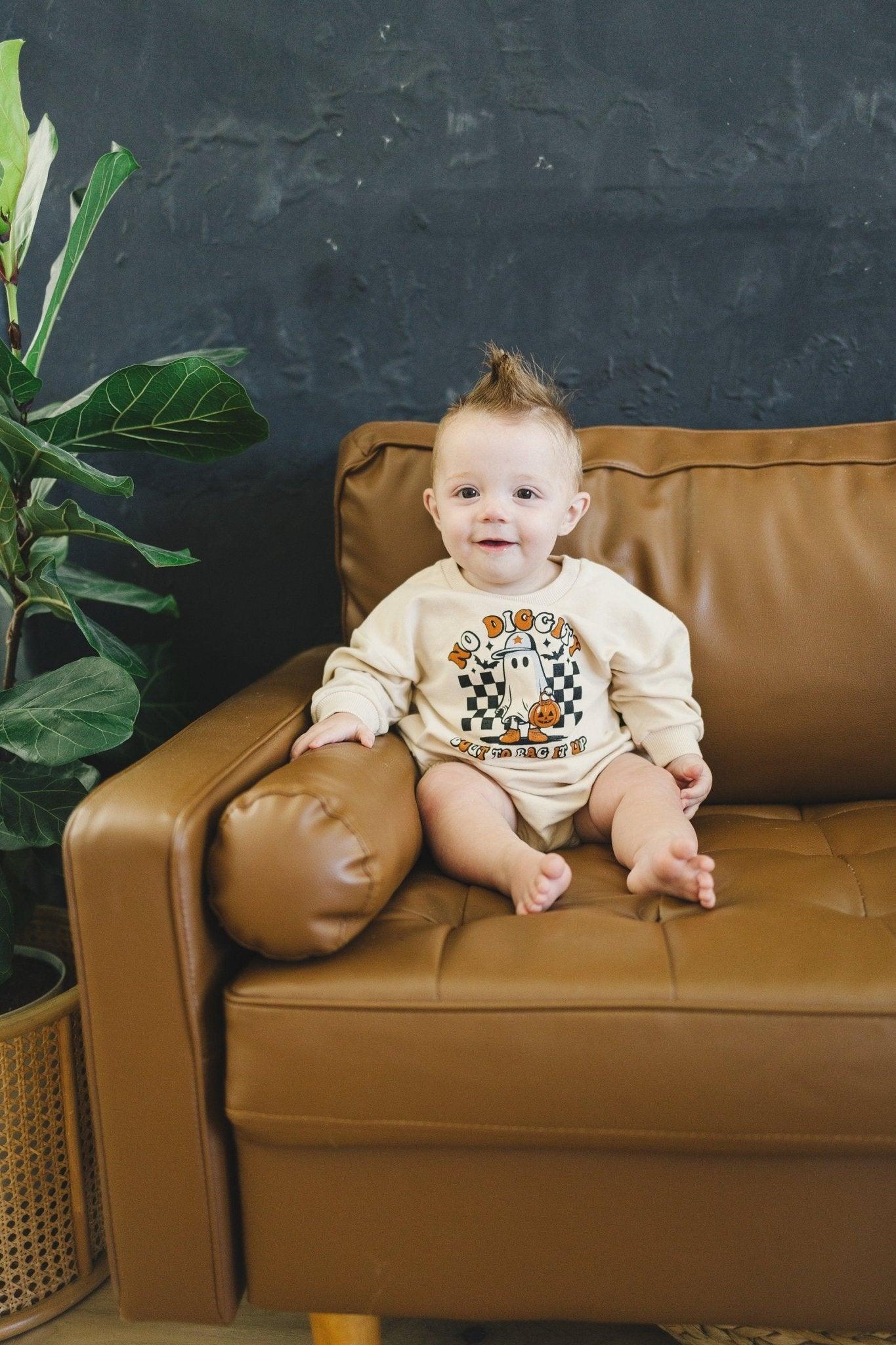 No Diggity Bout to Bag It Up Organic Cotton Sweatshirt Romper by Little Joy Co., product view 4