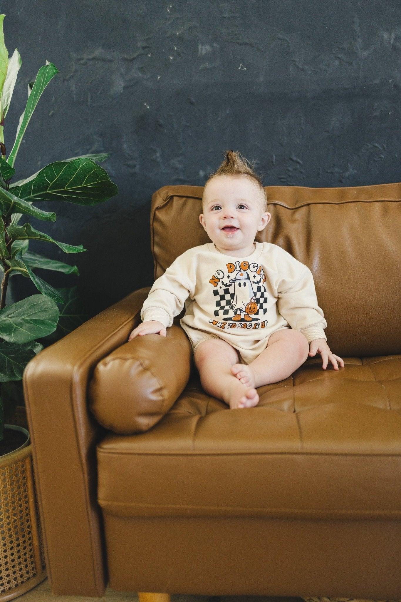 No Diggity Bout to Bag It Up Organic Cotton Sweatshirt Romper by Little Joy Co., product view 6