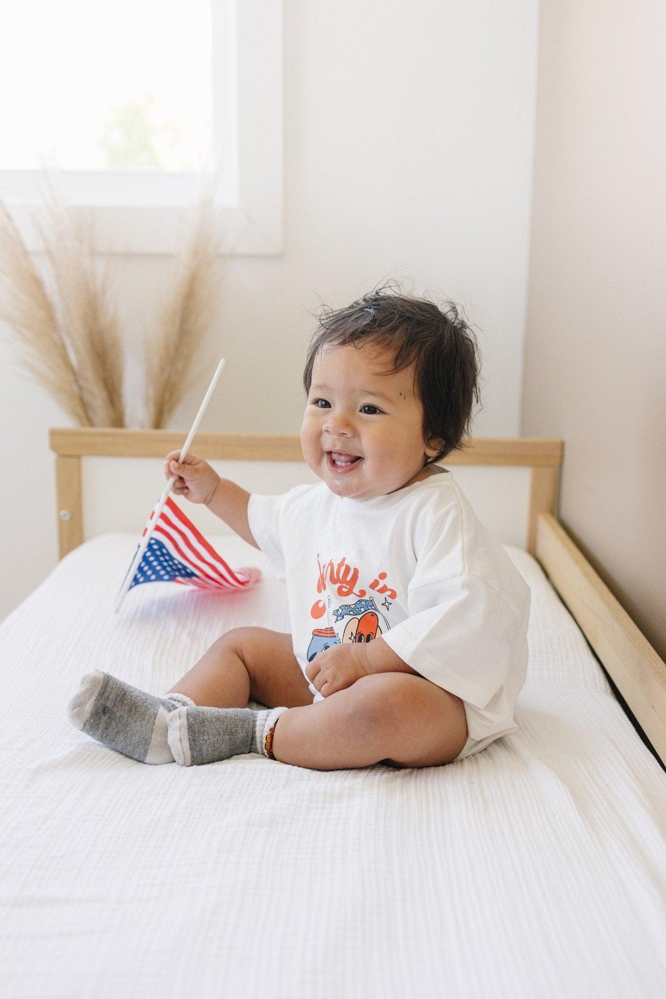 Party in the USA Graphic Tee or T-Shirt Romper by Little Joy Co., product view 8