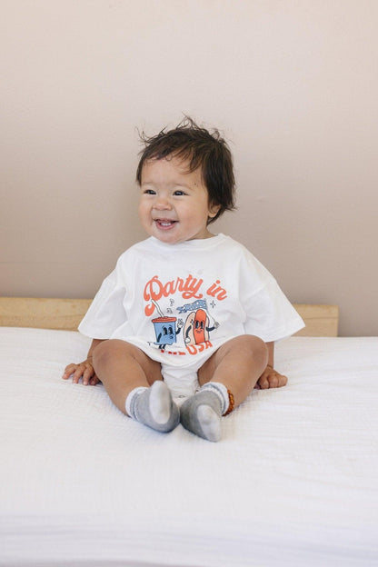 Party in the USA Graphic Tee or T-Shirt Romper by Little Joy Co., product view 4