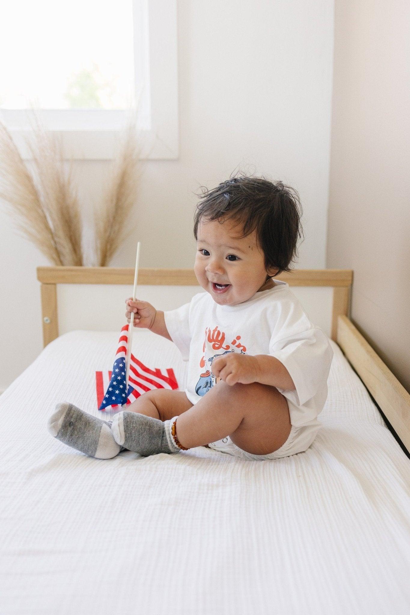 Party in the USA Graphic Tee or T-Shirt Romper by Little Joy Co., product view 9
