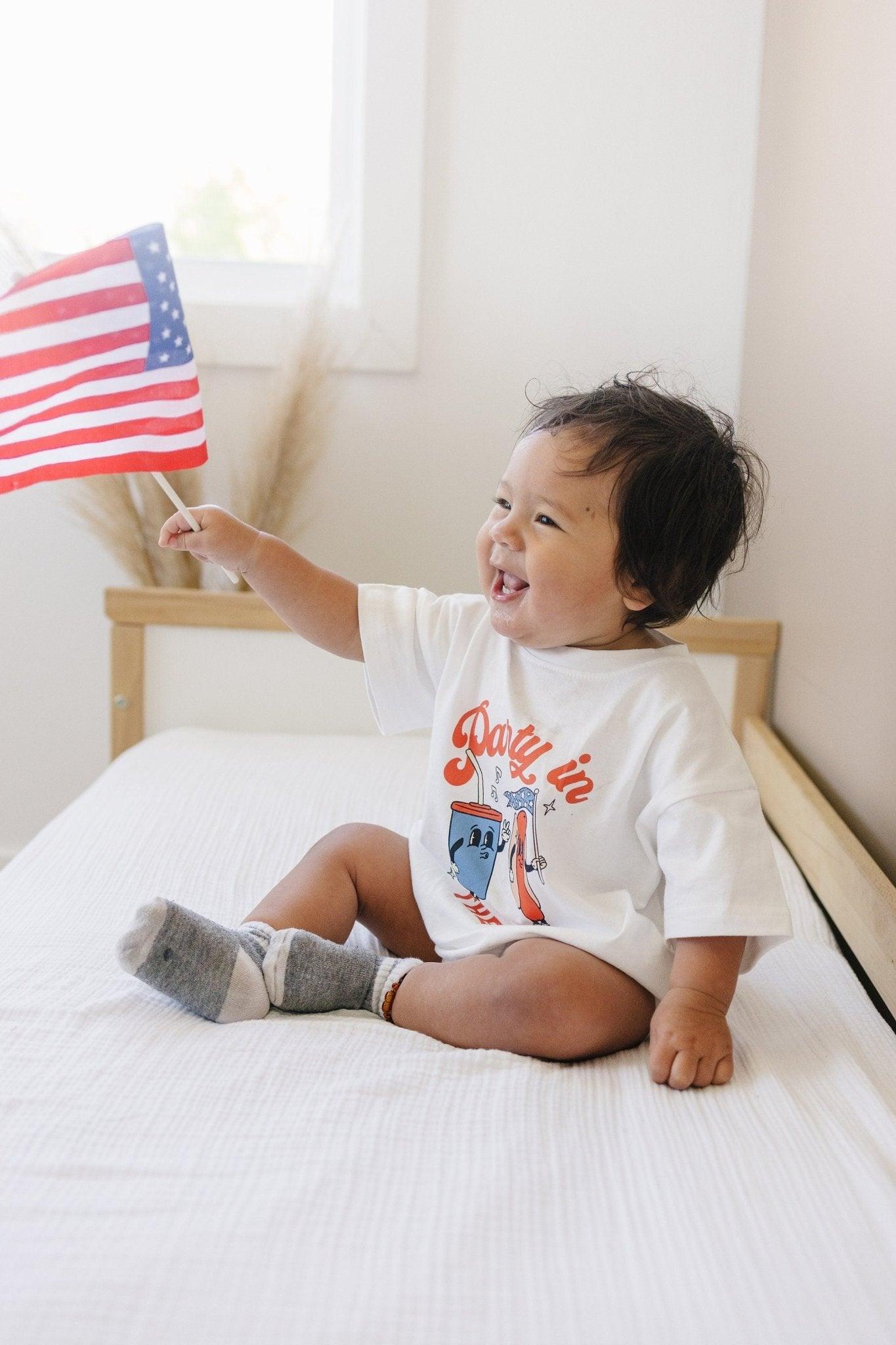 Party in the USA Graphic Tee or T-Shirt Romper by Little Joy Co., product view 7