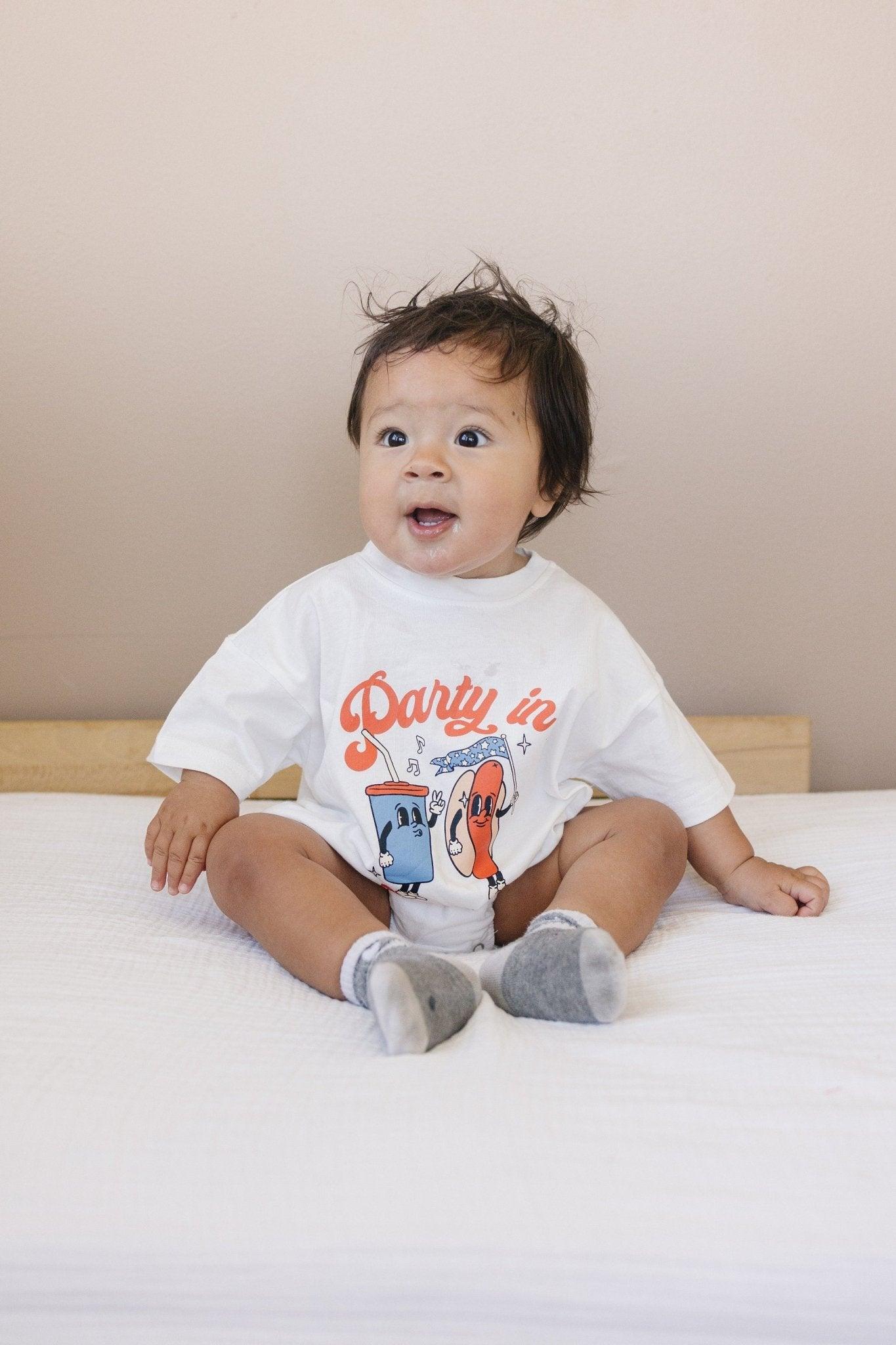 Party in the USA Graphic Tee or T-Shirt Romper by Little Joy Co., product view 2