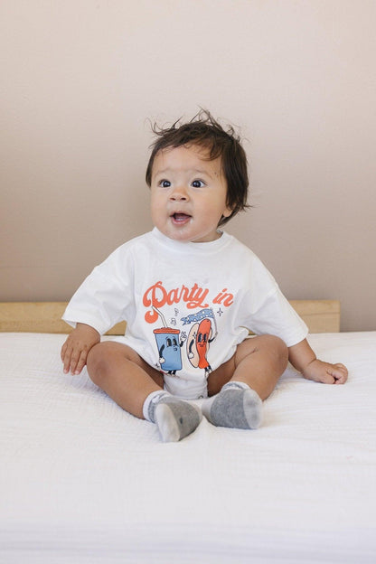 Party in the USA Graphic Tee or T-Shirt Romper by Little Joy Co., product view 2