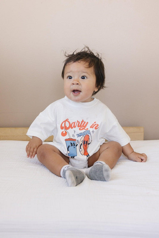 Party in the USA Graphic Tee or T-Shirt Romper by Little Joy Co., product view 2