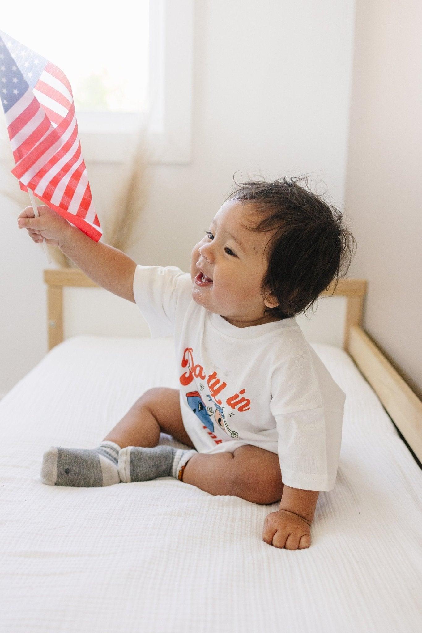 Party in the USA Graphic Tee or T-Shirt Romper by Little Joy Co., product view 5
