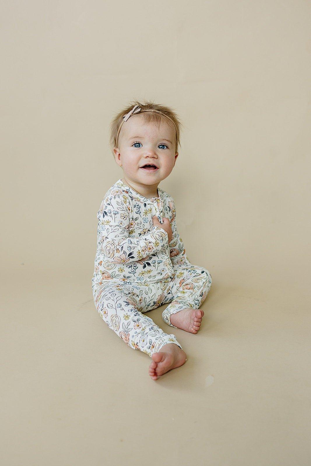 Pastel Petals Modal Zippy Romper by Little Joy Co., product view 10