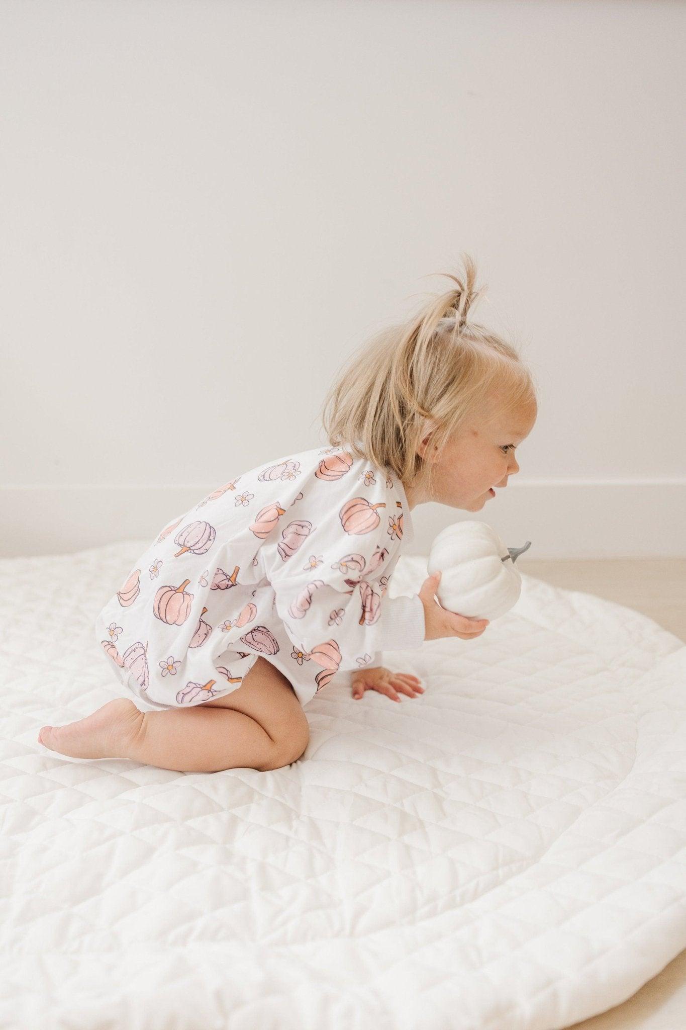 Pastel Pumpkins Bamboo Bubble Romper by Little Joy Co., product view 8