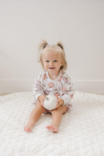 Pastel Pumpkins Bamboo Bubble Romper by Little Joy Co., product view 5