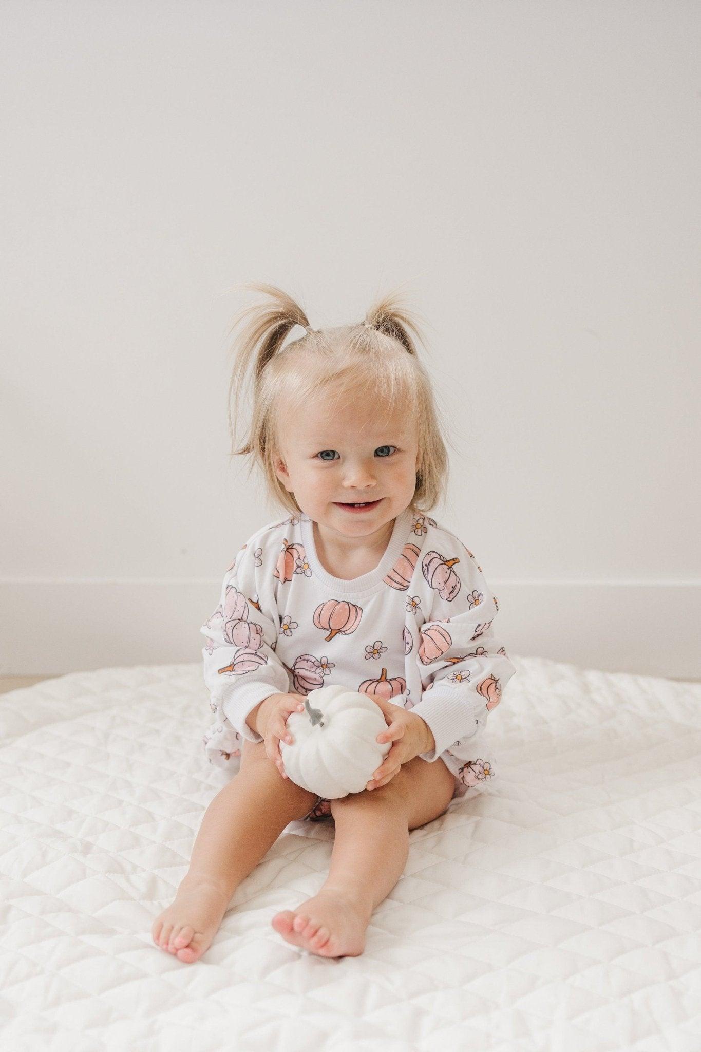 Pastel Pumpkins Bamboo Bubble Romper by Little Joy Co., product view 6