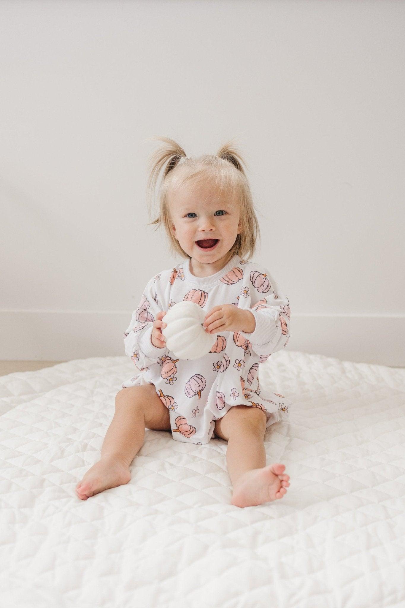Pastel Pumpkins Bamboo Bubble Romper by Little Joy Co., product view 9