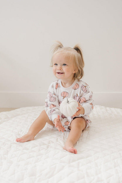 Pastel Pumpkins Bamboo Bubble Romper by Little Joy Co., product view 7