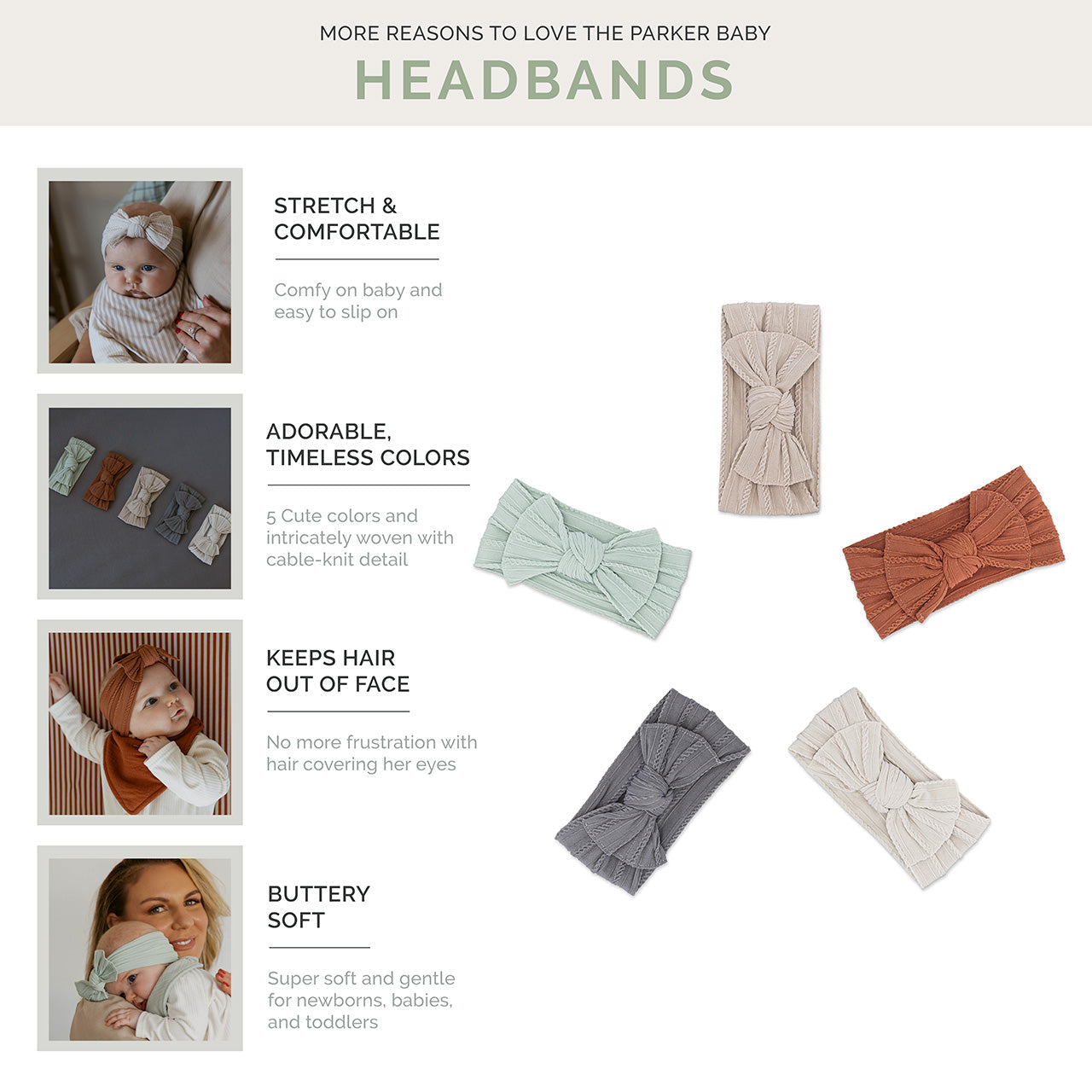 Matilda Set - Cable Knit Knotted Headbands - 5 Pack by Parker Baby Co., product view 3