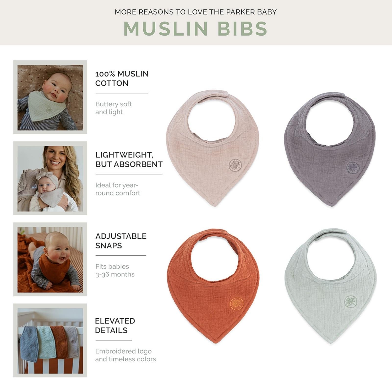 Pebble Muslin Bandana Bibs Set (4-Pack) by Parker Baby Co., product view 3