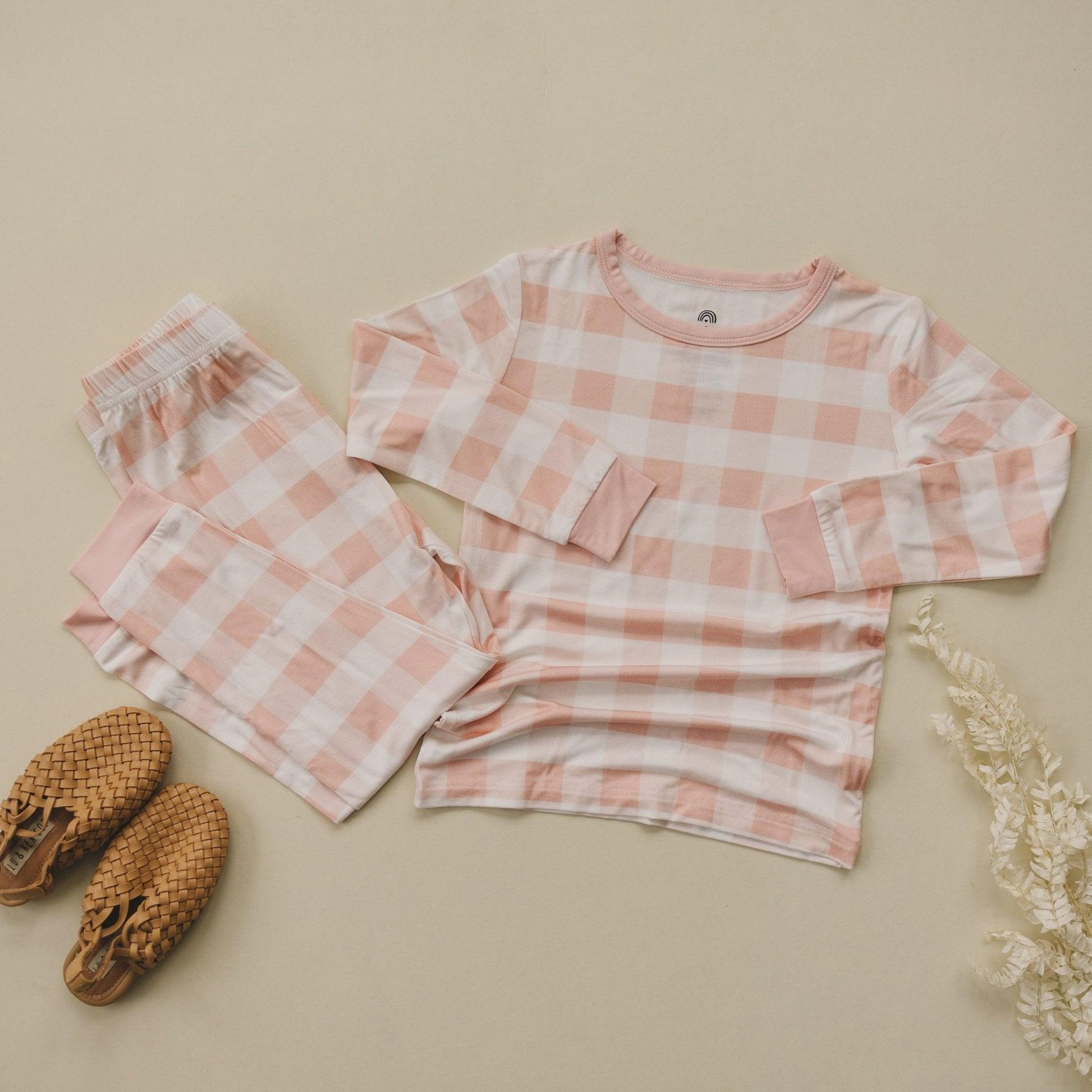 Pink Gingham 2pc Bamboo Pajamas by Little Joy Co., product view 2
