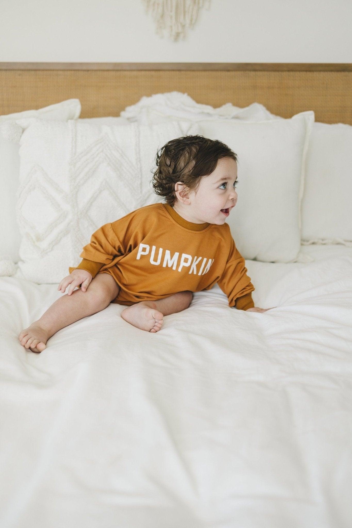 Pumpkin Bamboo Bubble Romper by Little Joy Co., product view 3