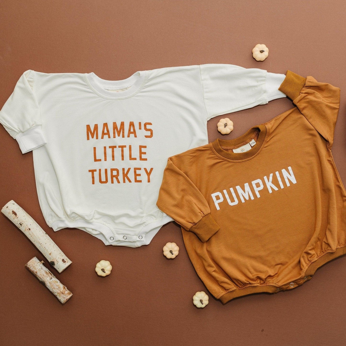 Pumpkin Bamboo Bubble Romper by Little Joy Co., product view 2