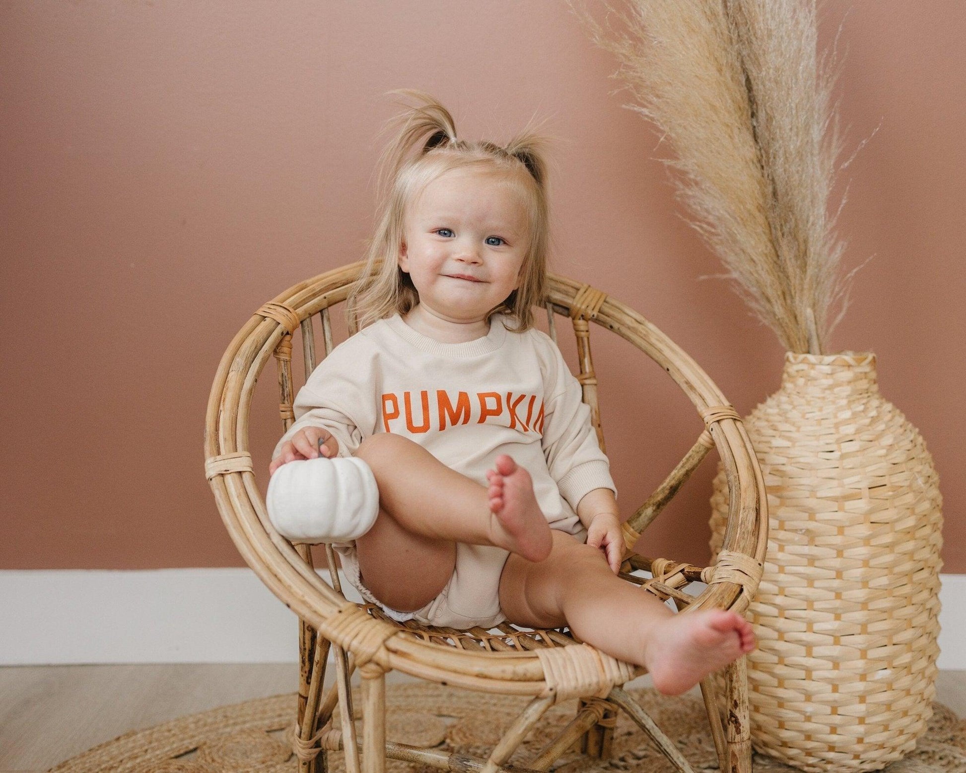 Pumpkin Organic Cotton Sweatshirt Romper by Little Joy Co., product view 2