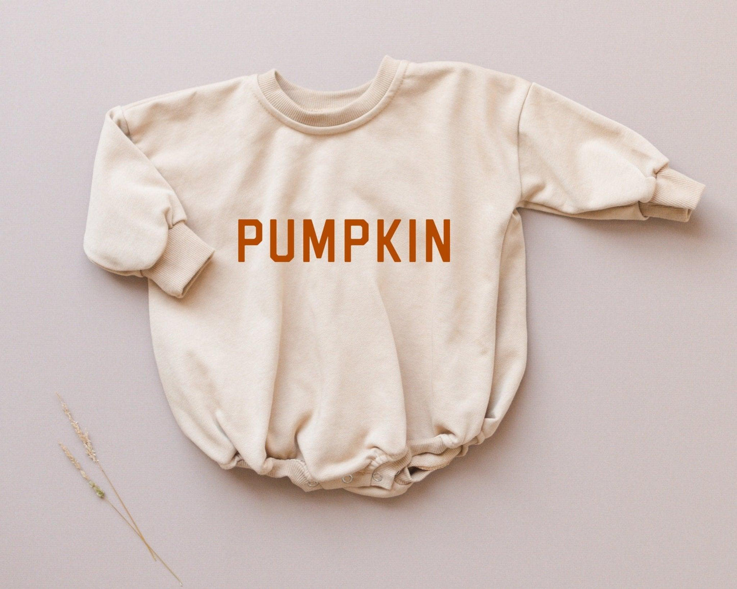 Pumpkin Sweatshirt or Sweatshirt Romper - Cream or Orange by Little Joy Co., product view 2