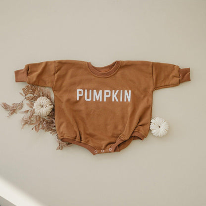 Pumpkin Sweatshirt or Sweatshirt Romper - Cream or Orange by Little Joy Co., product view 4