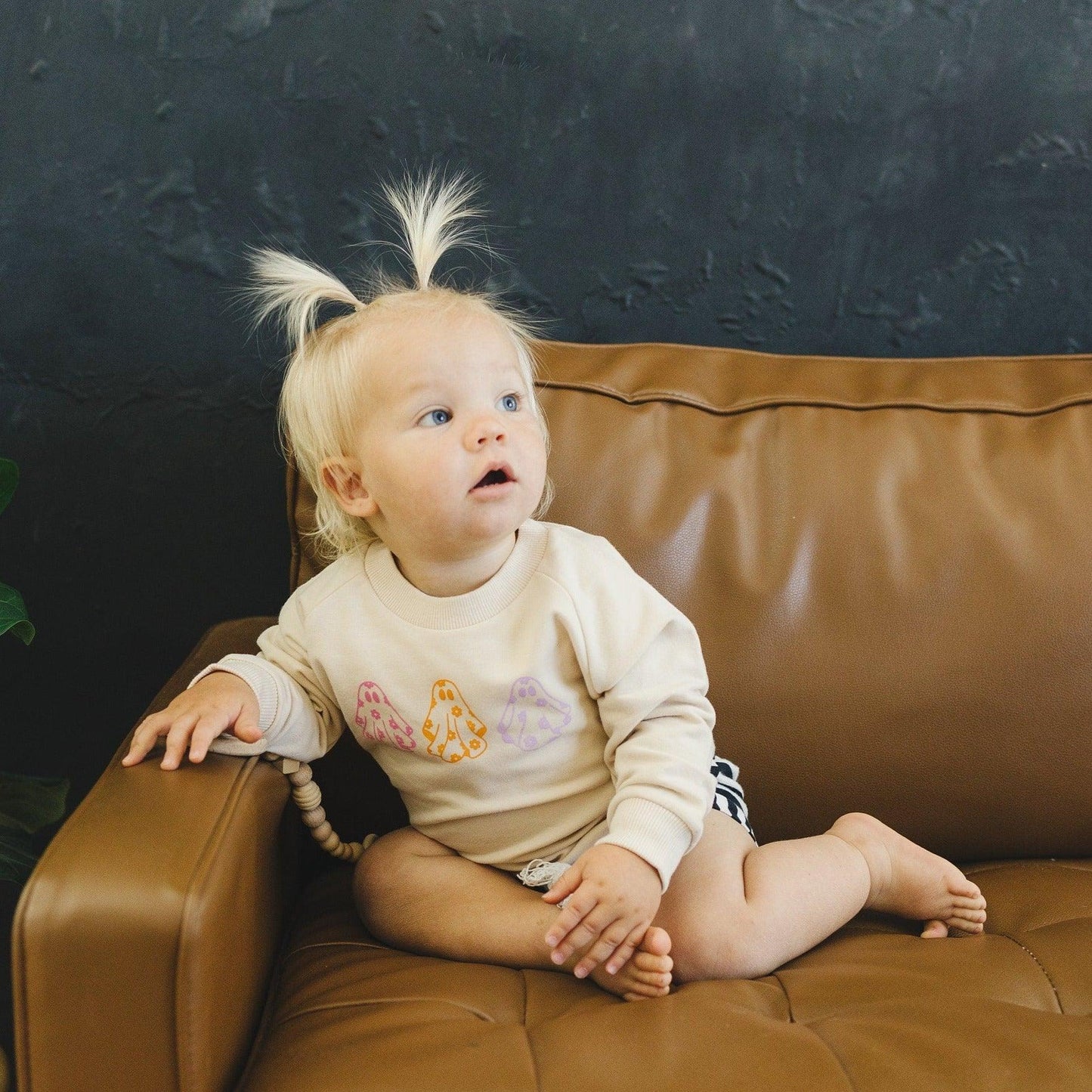 Retro Daisy Ghosts Organic Cotton Crewneck by Little Joy Co., product view 2