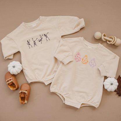 Retro Daisy Ghosts Organic Cotton Sweatshirt Romper by Little Joy Co., product view 2