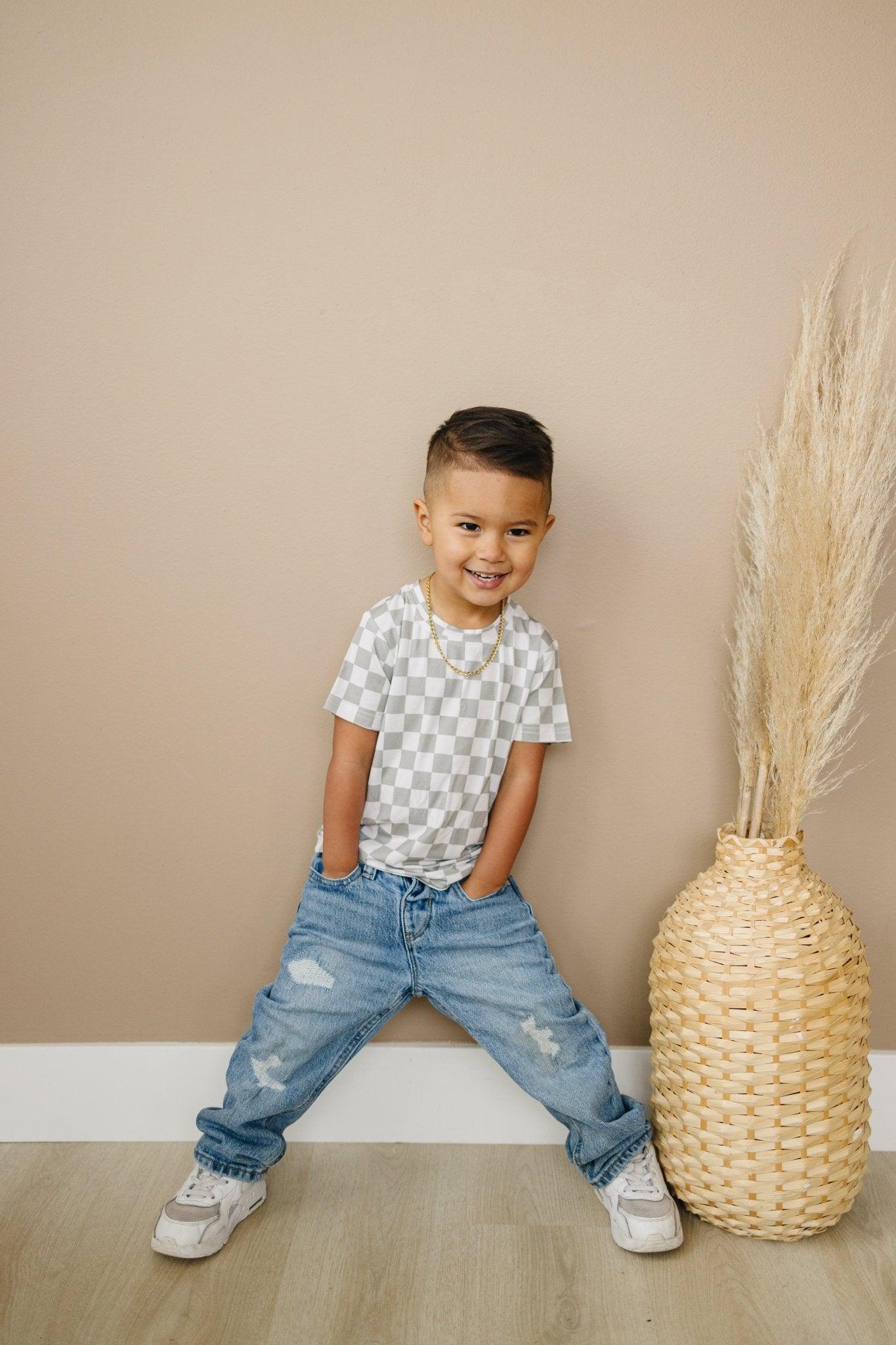 Sage Checkered Bamboo Tee *Sizes 3/6m & Sz 6 Left by Little Joy Co., product view 5