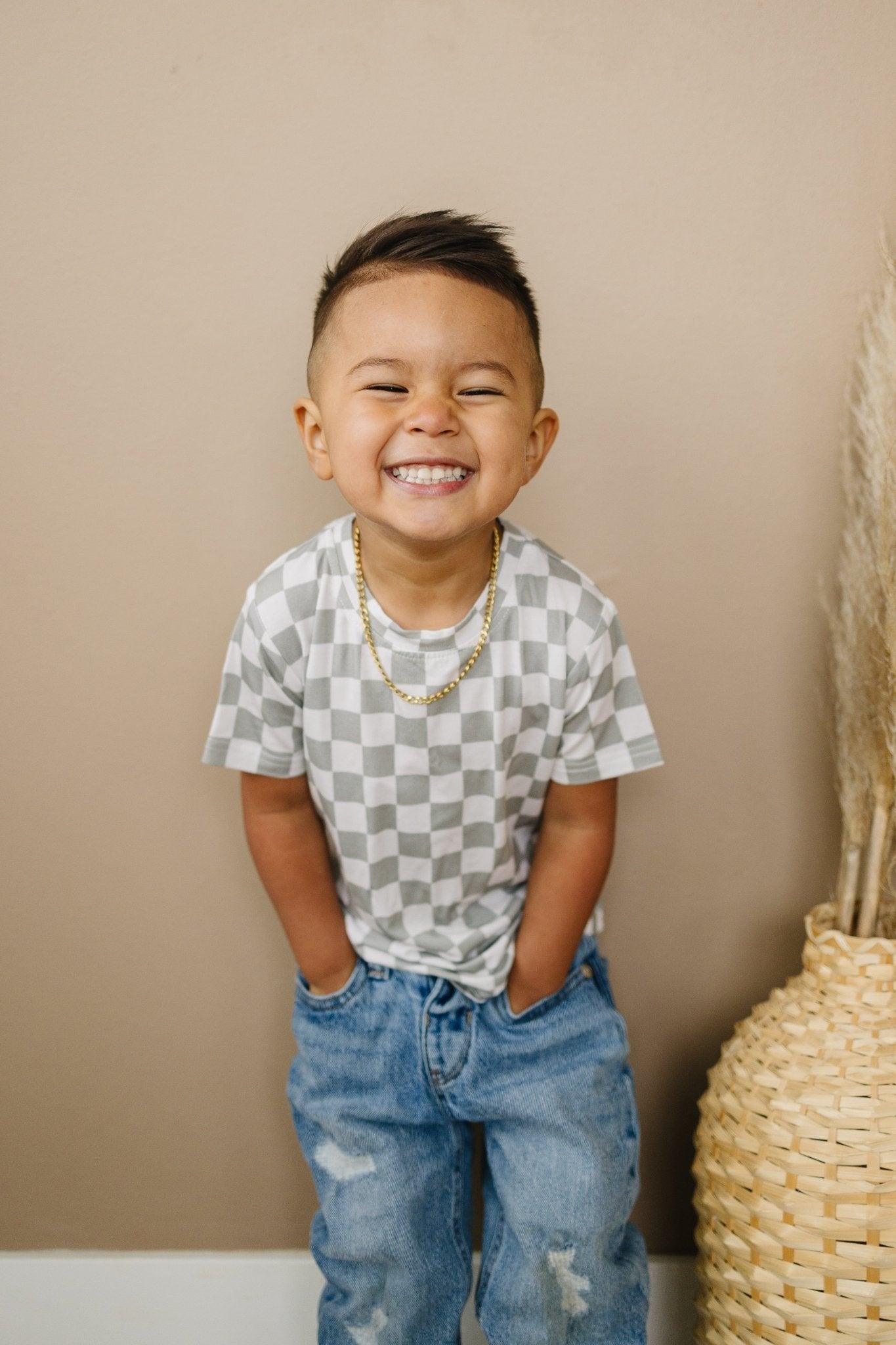 Sage Checkered Bamboo Tee *Sizes 3/6m & Sz 6 Left by Little Joy Co., product view 4