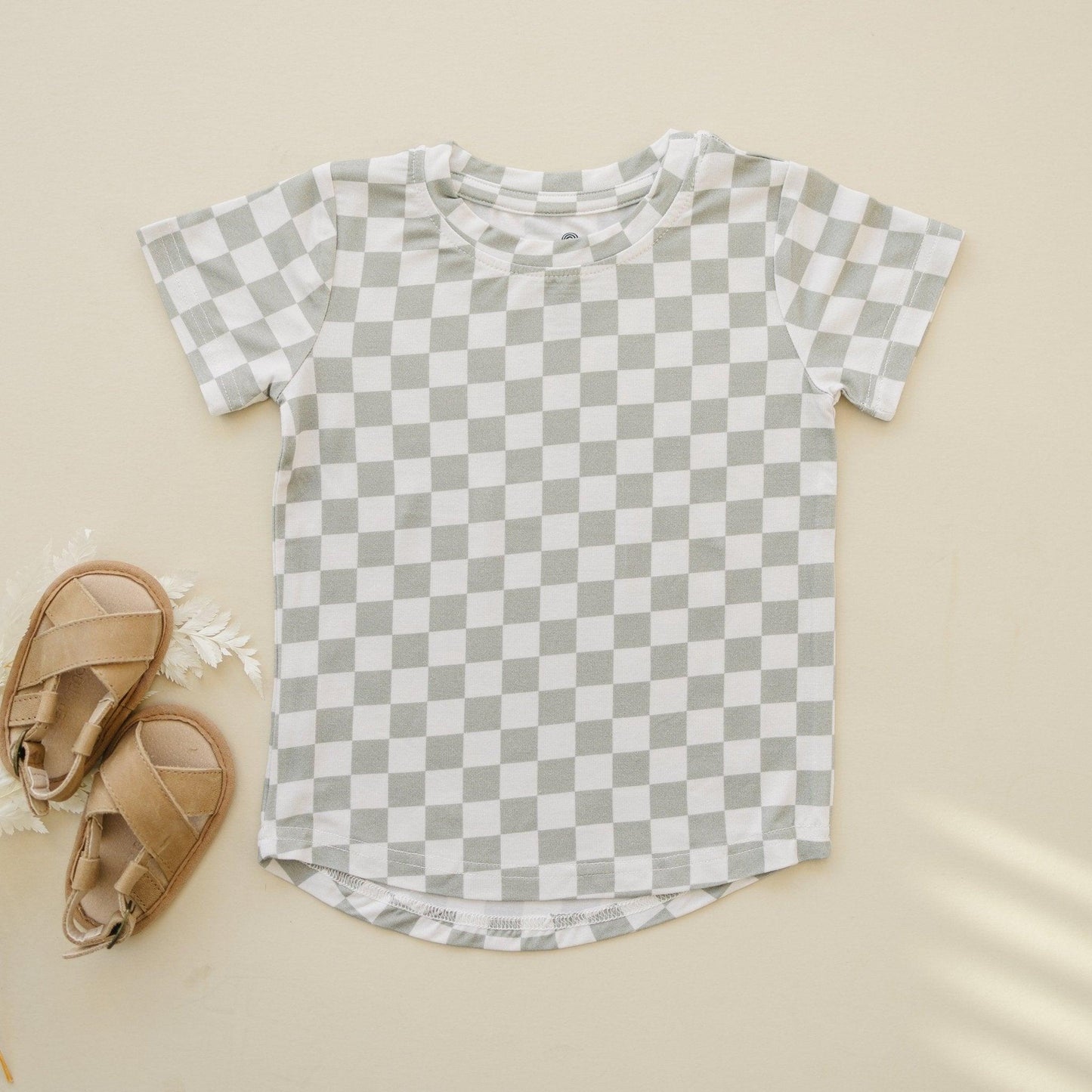 Sage Checkered Bamboo Tee *Sizes 3/6m & Sz 6 Left by Little Joy Co., product view 2