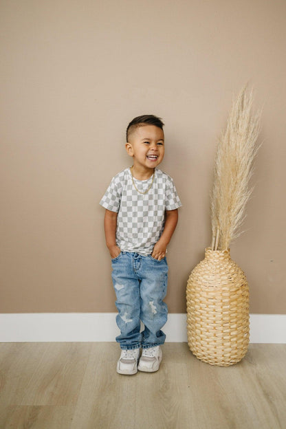 Sage Checkered Bamboo Tee *Sizes 3/6m & Sz 6 Left by Little Joy Co., product view 3