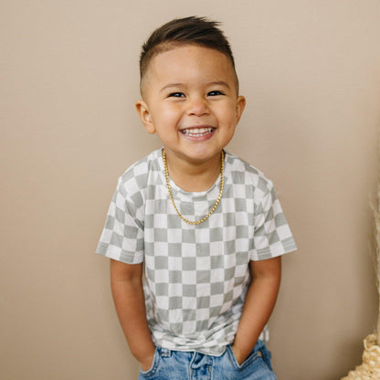 Sage Checkered Bamboo Tee *Sizes 3/6m & Sz 6 Left by Little Joy Co.