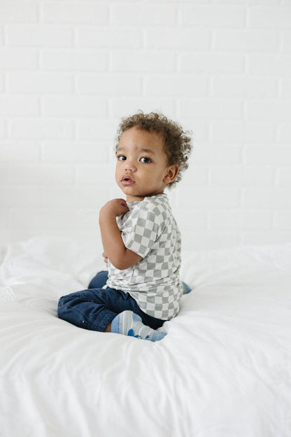 Sage Checkered Bamboo Tee *Sizes 3/6m & Sz 6 Left by Little Joy Co., product view 7