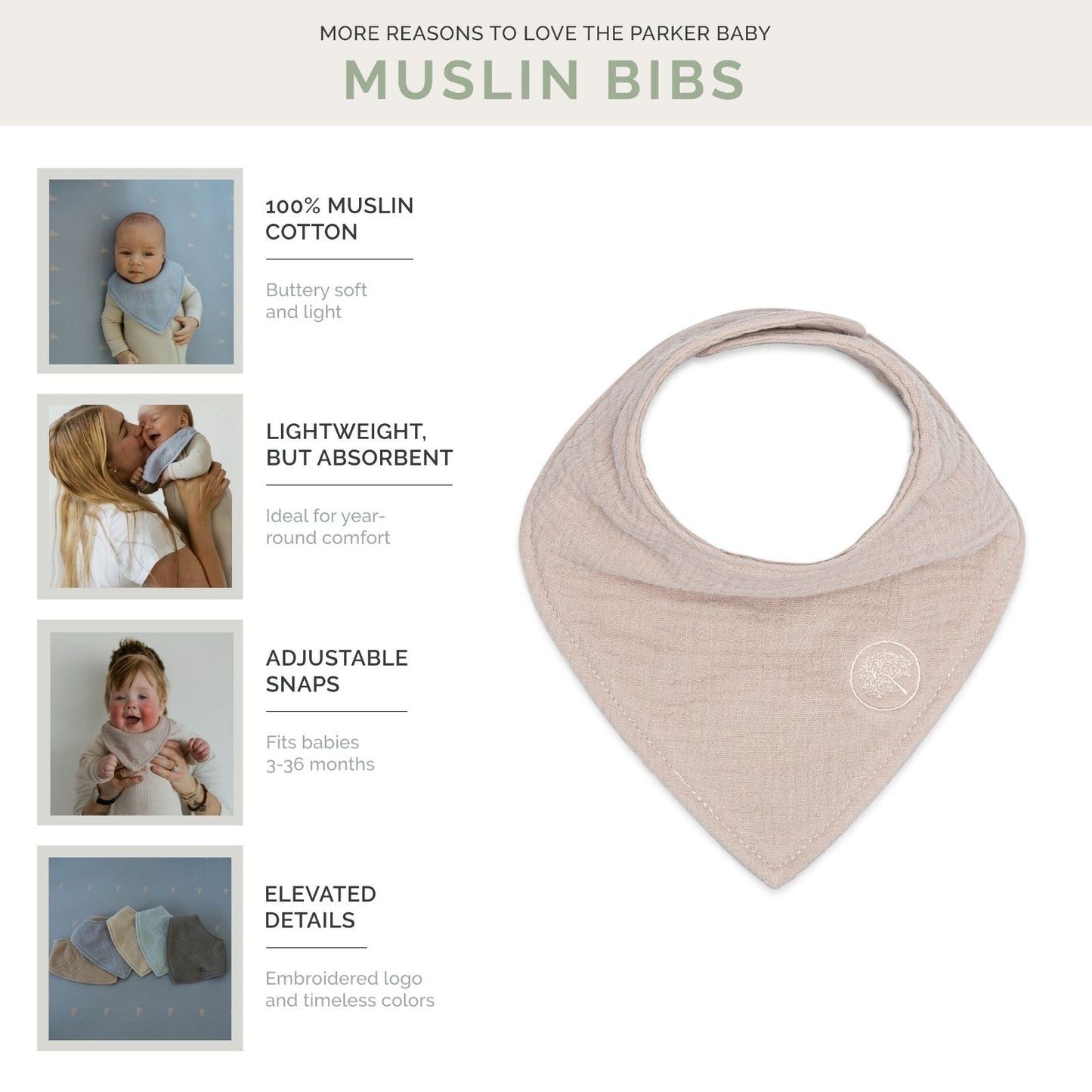 Stormy Muslin Bandana Bibs Set (4-Pack) by Parker Baby Co., product view 3