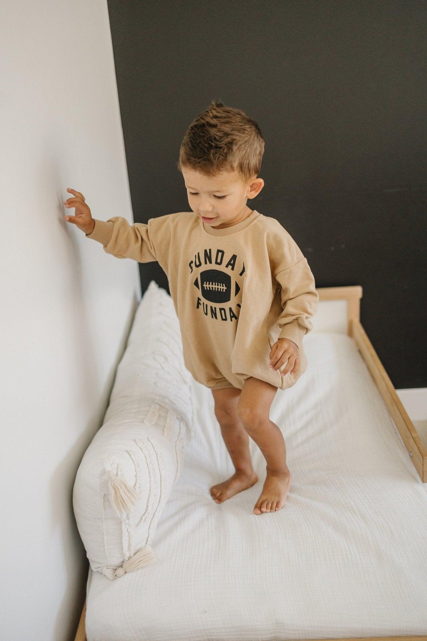 Sunday Funday Football Sweatshirt Romper - more colors by Little Joy Co., product view 4