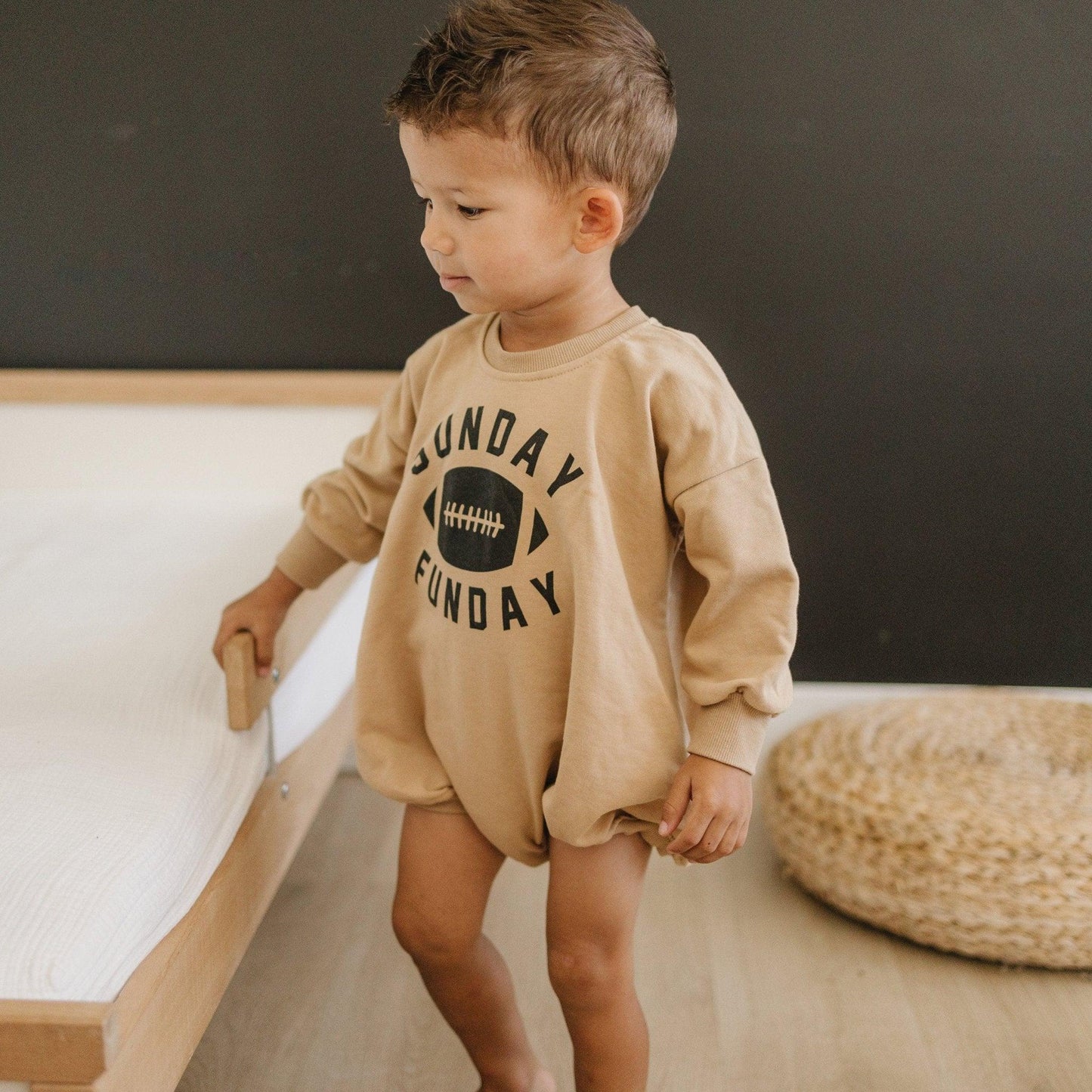 Sunday Funday Football Sweatshirt Romper - more colors by Little Joy Co., product view 2