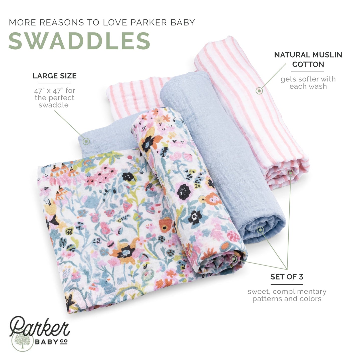 Blossom Swaddle Set by Parker Baby Co., product view 3