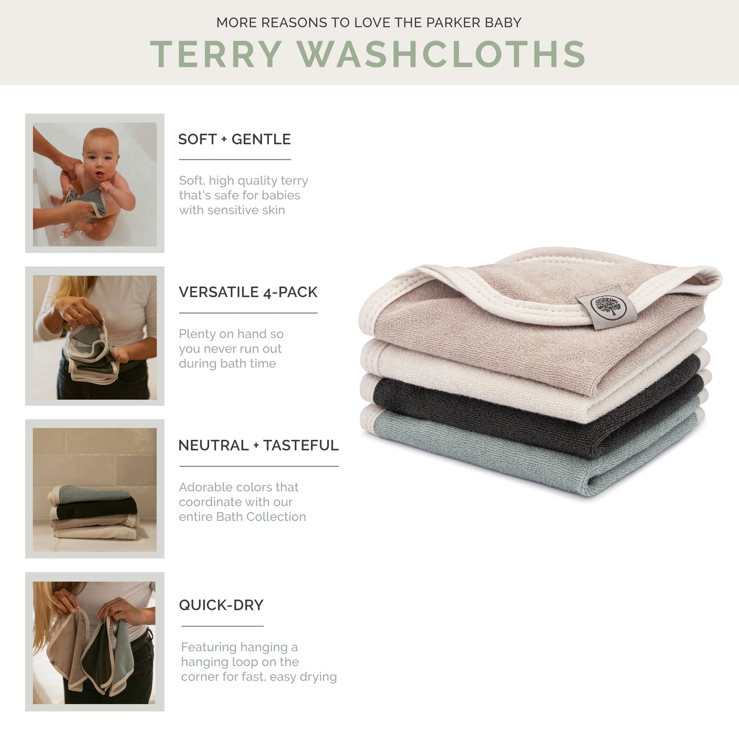 Rain Set - Terry Baby Washcloths (4 Pack) by Parker Baby Co., product view 3