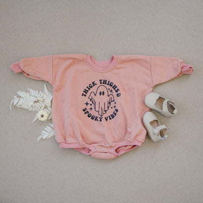Thick Thighs Spooky Vibes Sweatshirt Romper by Little Joy Co., product view 2