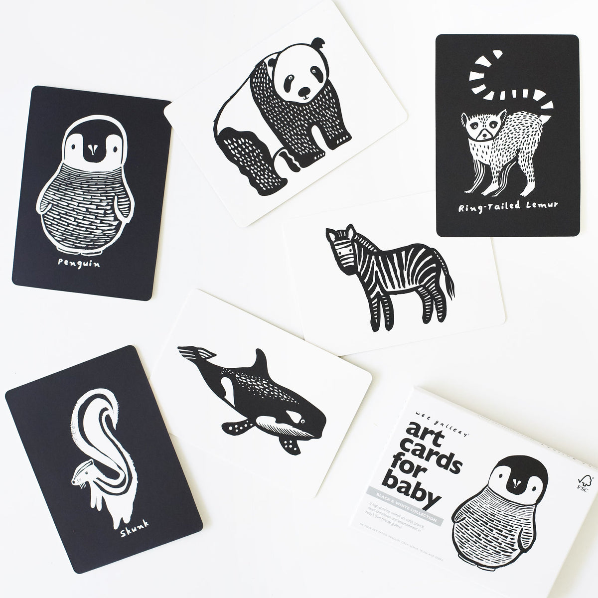 Wee Gallery Black and White Baby Art Cards – 6 Animal Cards
