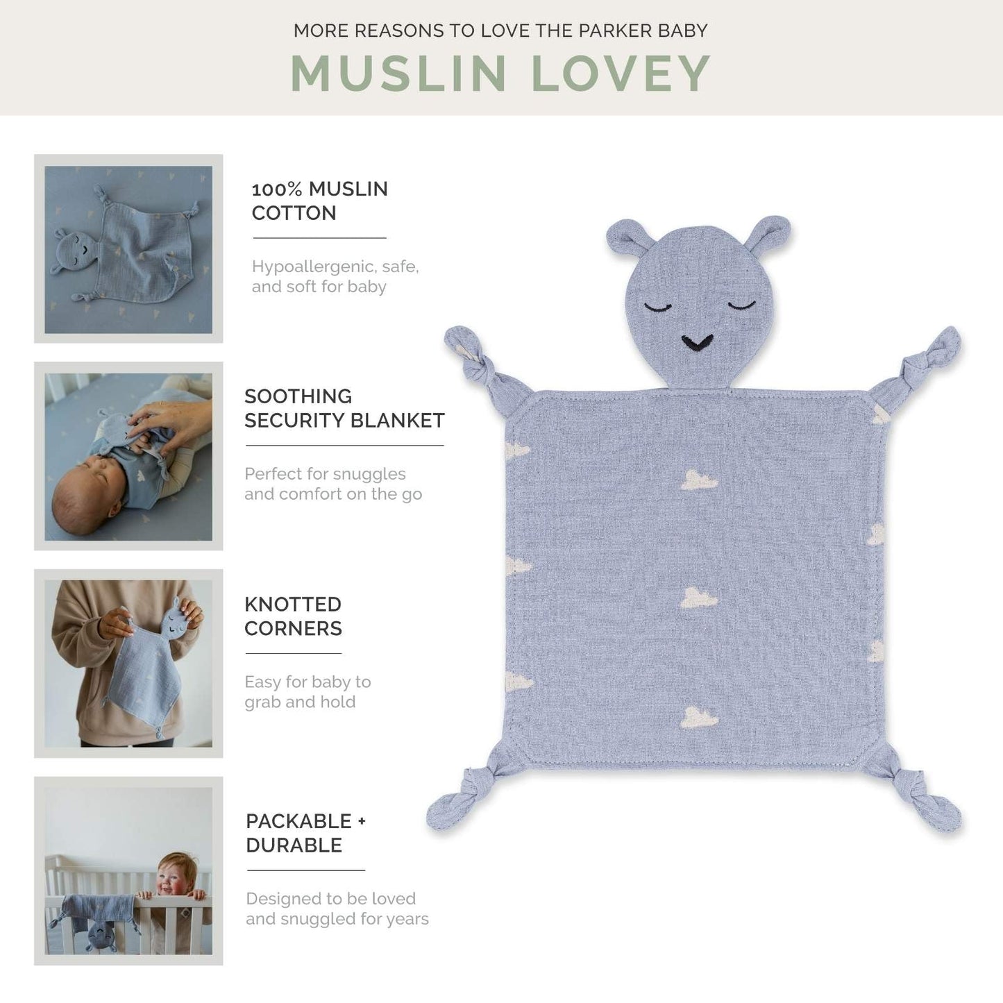 100% Muslin Lovey - Windy by Parker Baby Co., product view 3